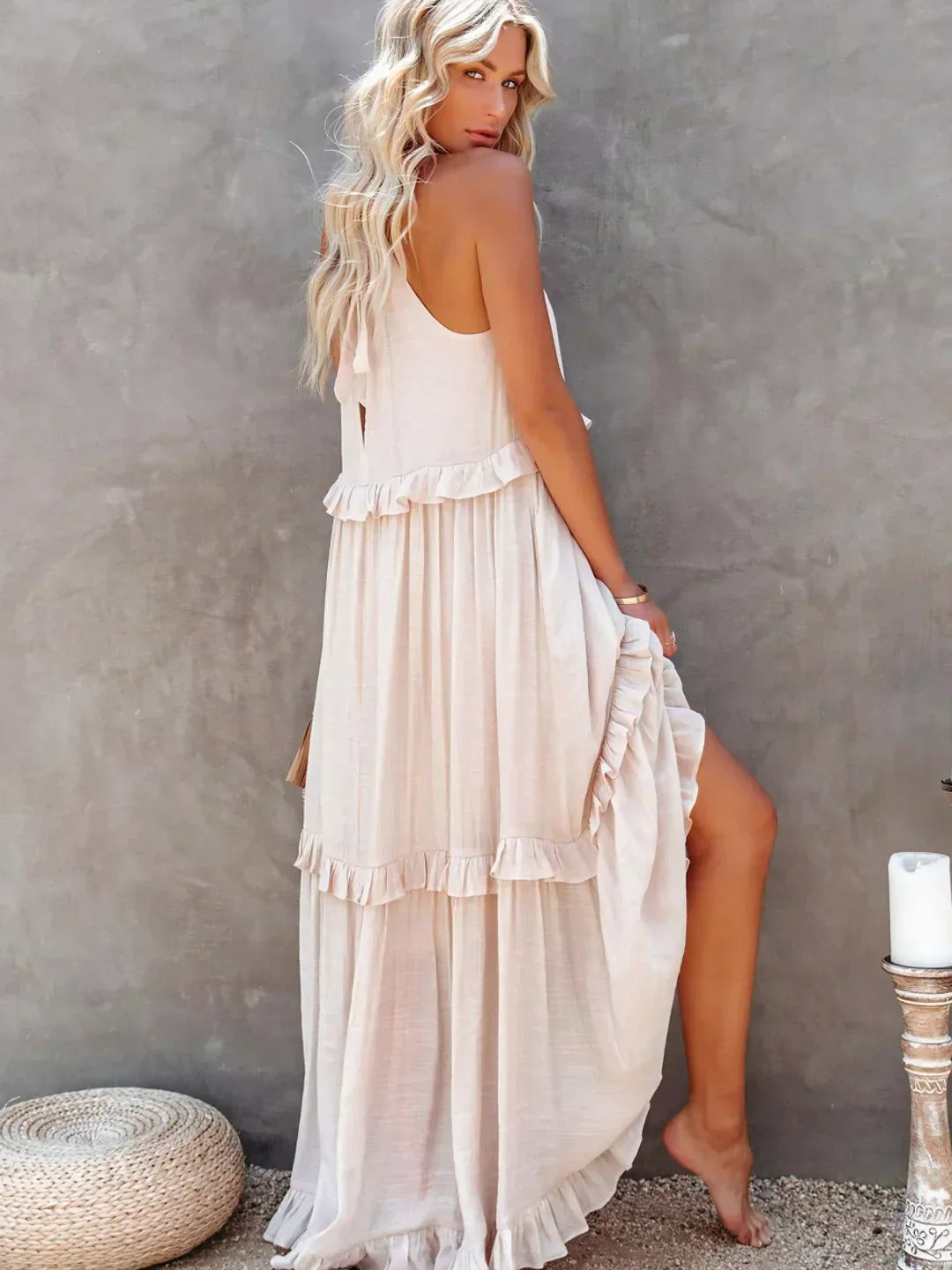 Lizian™ - Sunshine Breeze Halter Ruffle Maxi Dress met Zakken