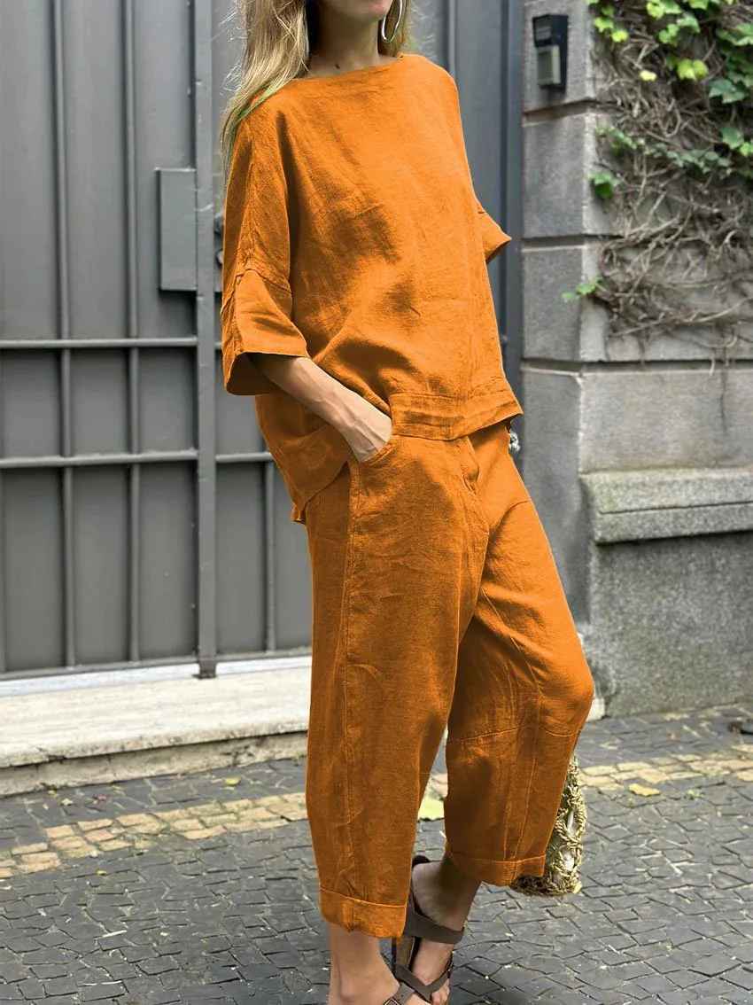 ANIRA™ - Casual Solid Color Crewneck Top & Pants