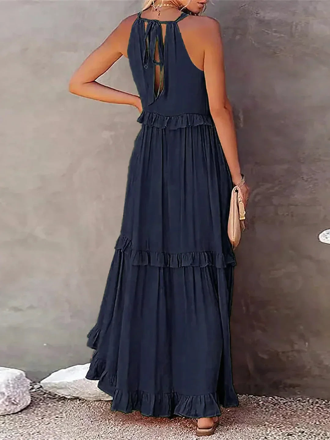 Lizian™ - Sunshine Breeze Halter Ruffle Maxi Dress met Zakken