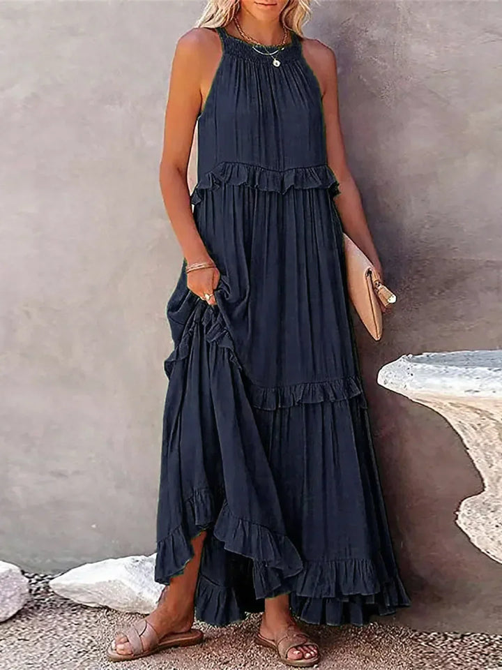 Lizian™ - Sunshine Breeze Halter Ruffle Maxi Dress met Zakken