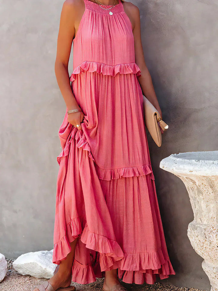 Lizian™ - Sunshine Breeze Halter Ruffle Maxi Dress met Zakken