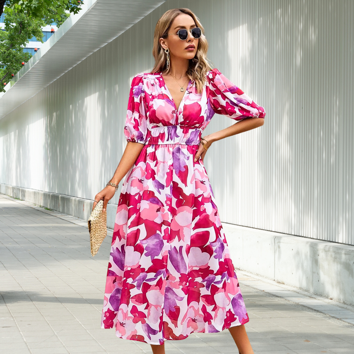 Livana | Timeless Puff-Sleeve Midi Dress