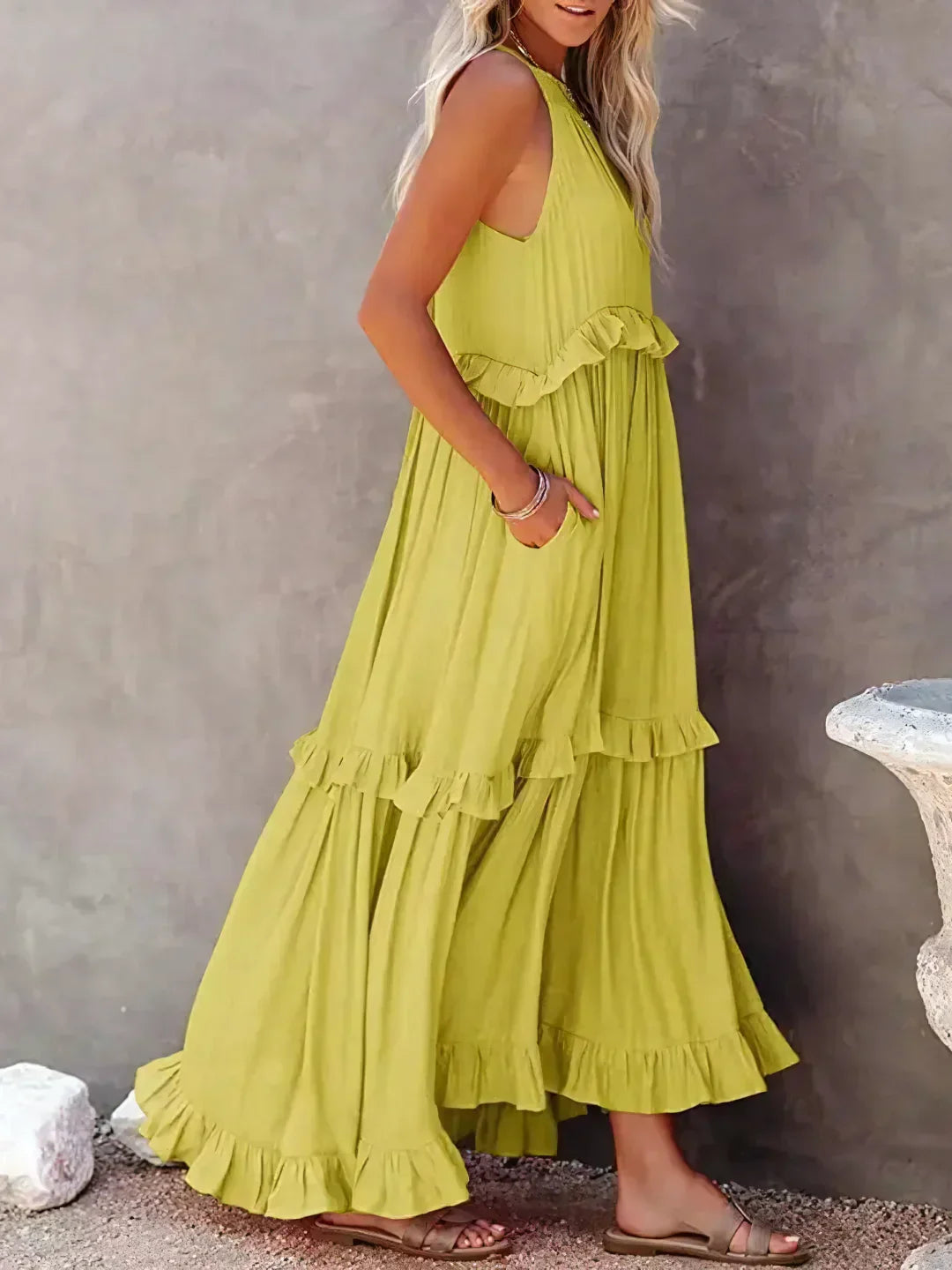 Lizian™ - Sunshine Breeze Halter Ruffle Maxi Dress met Zakken