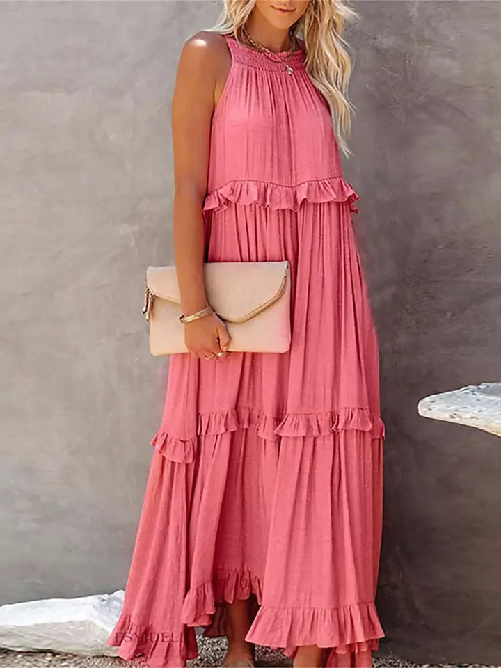 Lizian™ - Sunshine Breeze Halter Ruffle Maxi Dress met Zakken