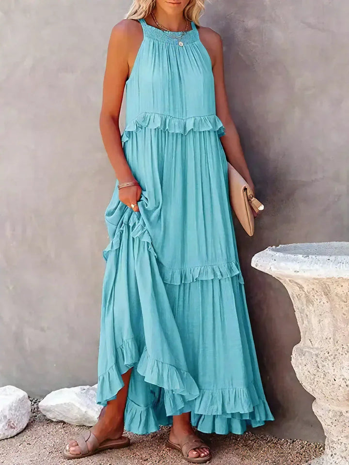 Lizian™ - Sunshine Breeze Halter Ruffle Maxi Dress met Zakken