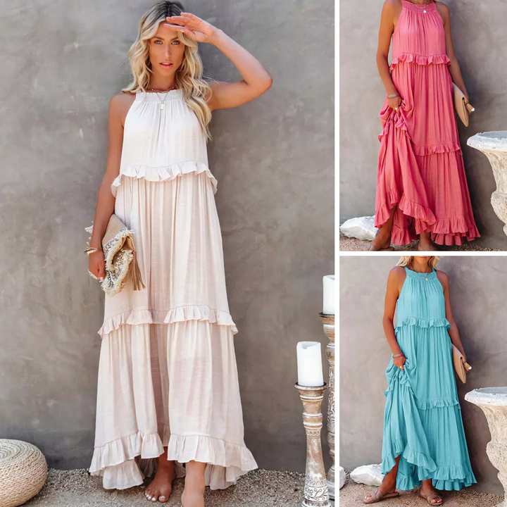 Lizian™ - Sunshine Breeze Halter Ruffle Maxi Dress met Zakken