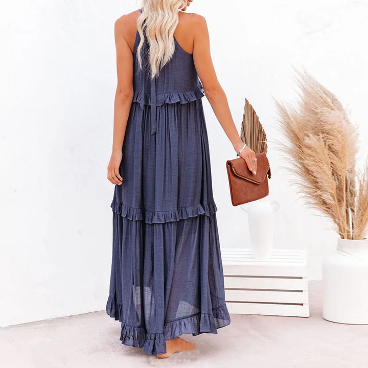 Lizian™ - Sunshine Breeze Halter Ruffle Maxi Dress met Zakken