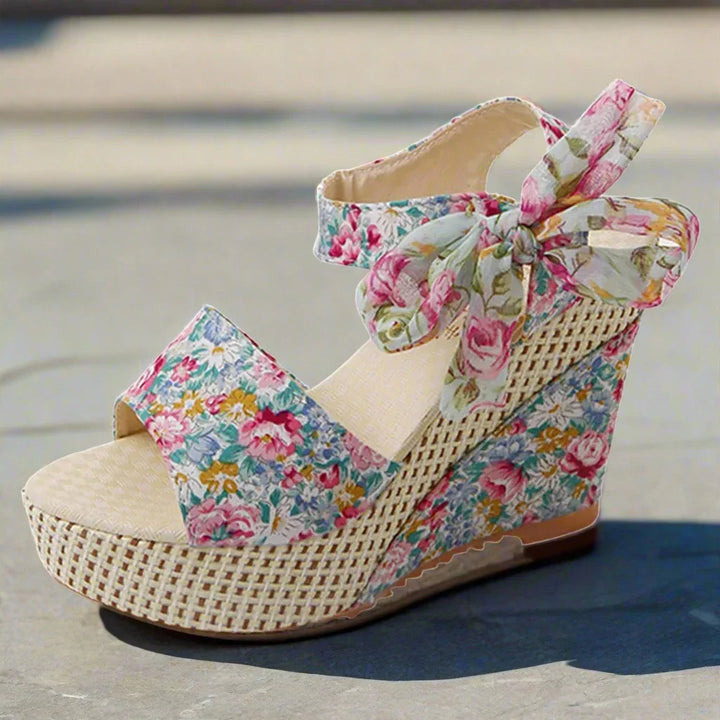 LUNAX - Floral Wedge Sandals