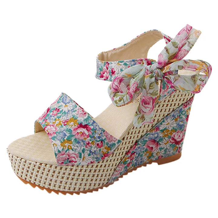 LUNAX - Floral Wedge Sandals