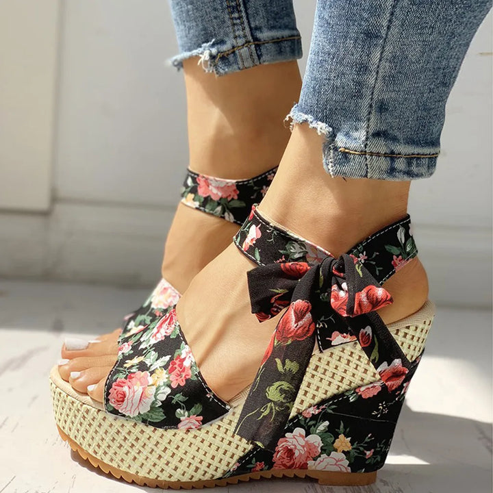 LUNAX - Floral Wedge Sandals