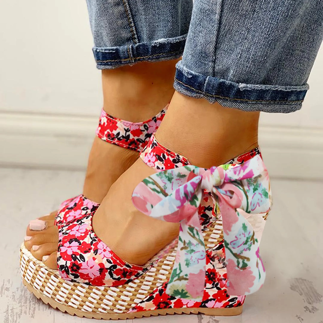 LUNAX - Floral Wedge Sandals