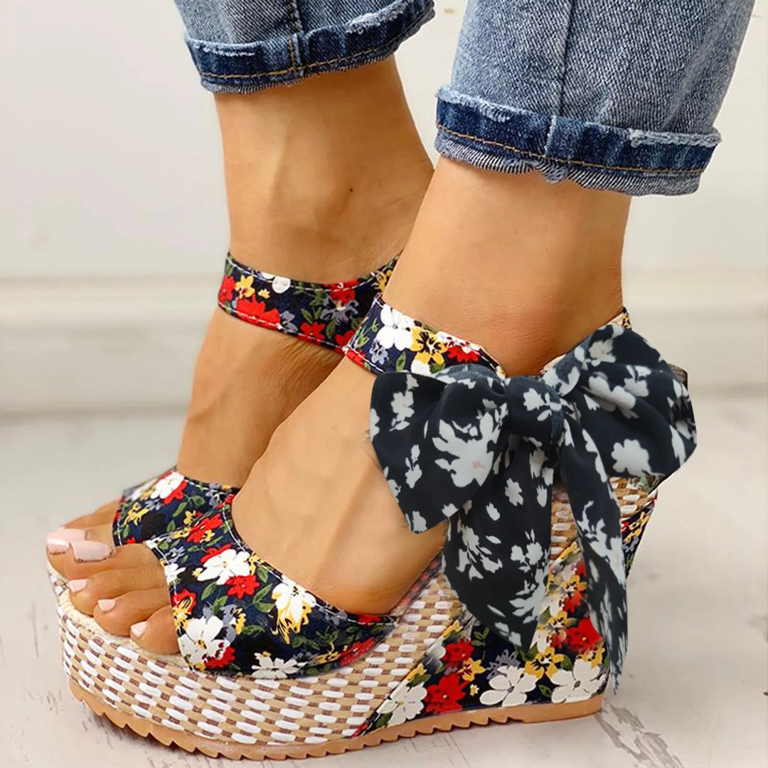 LUNAX - Floral Wedge Sandals