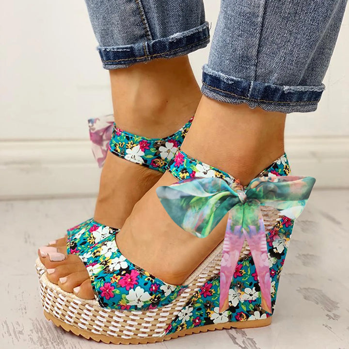 LUNAX - Floral Wedge Sandals