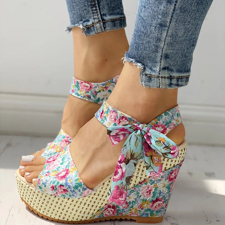 LUNAX - Floral Wedge Sandals