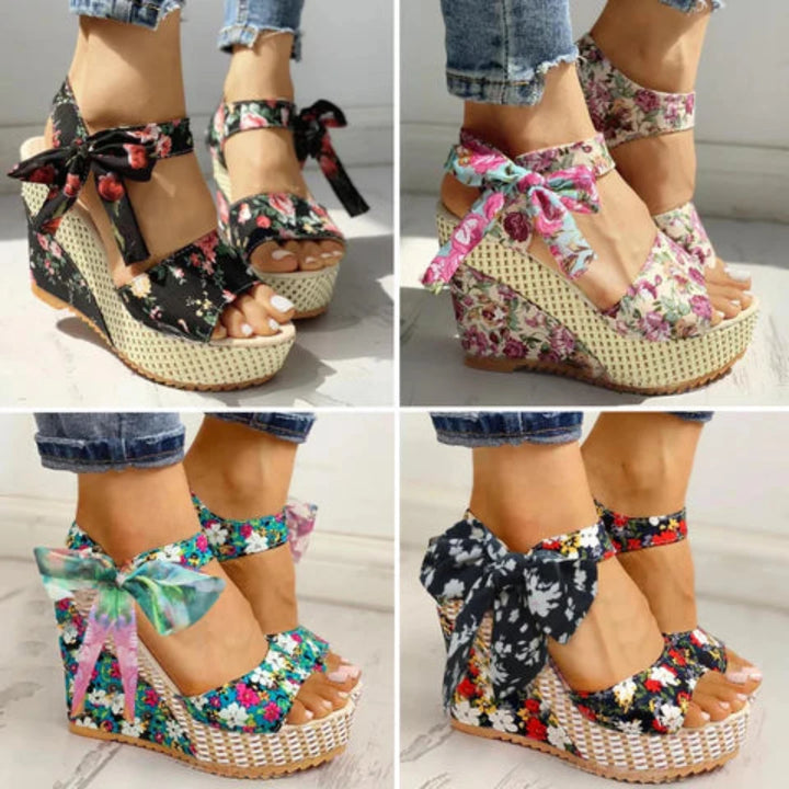 LUNAX - Floral Wedge Sandals