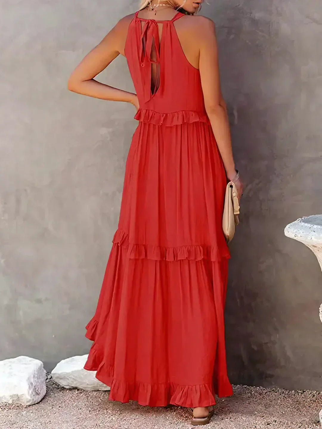 Lizian™ - Sunshine Breeze Halter Ruffle Maxi Dress met Zakken