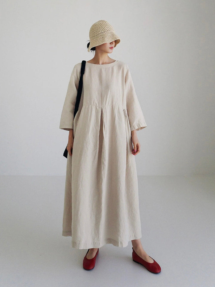 OLIRA - Loose Linen Dress With Side Pockets