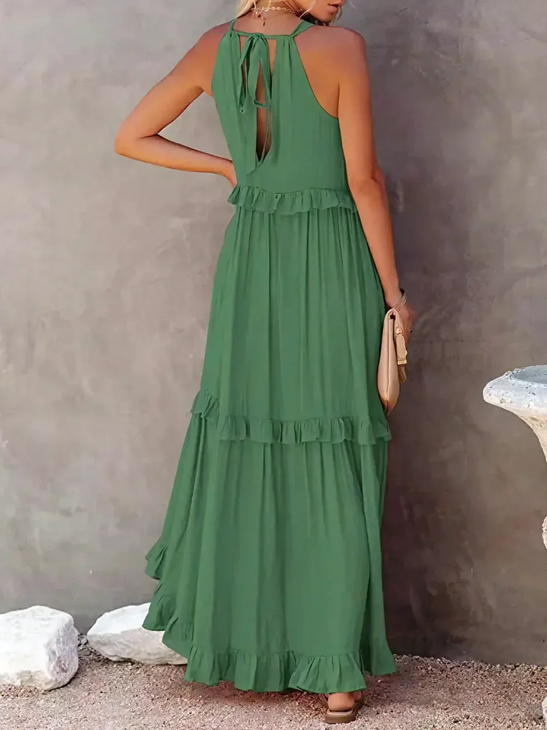 Lizian™ - Sunshine Breeze Halter Ruffle Maxi Dress met Zakken