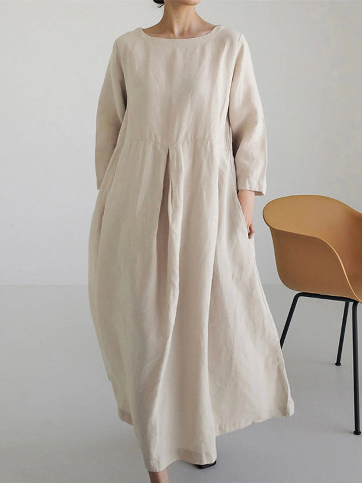 OLIRA - Loose Linen Dress With Side Pockets