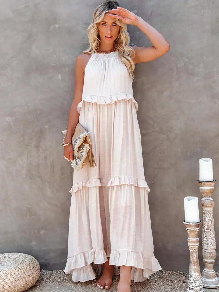 Lizian™ - Sunshine Breeze Halter Ruffle Maxi Dress met Zakken